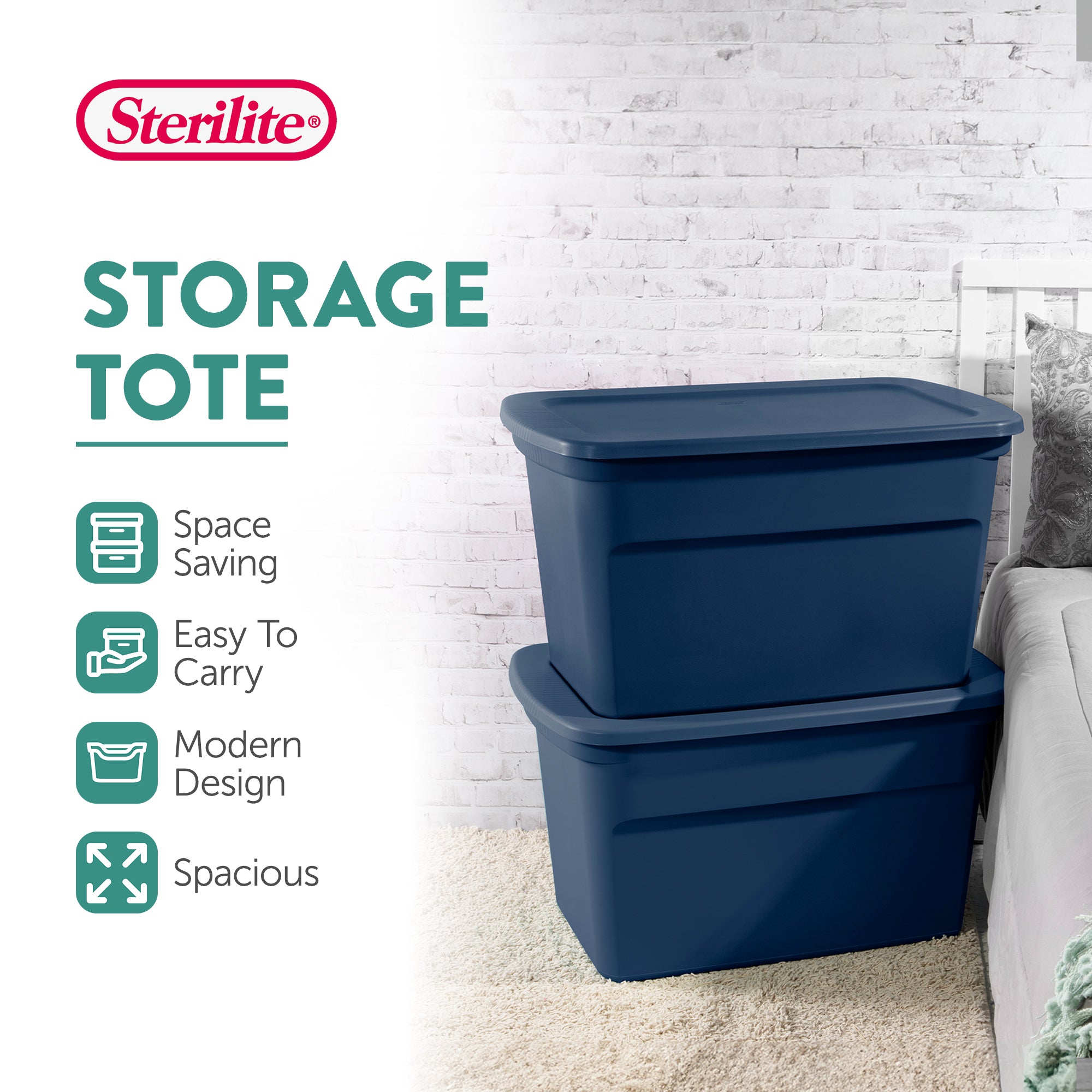 Sterilite Classic Lidded Stackable 30 Gal Storage Tote Container, Blue, 6 Pack - VMInnovations