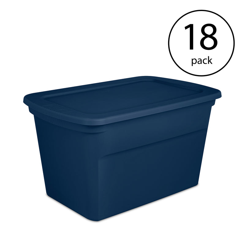 Sterilite Classic Lidded Stackable 30 Gal Storage Tote Container, Blue, 18 Pack