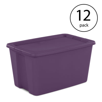Sterilite Classic Lidded Stackable 30 Gal Storage Tote Container, Purple 12 Pack
