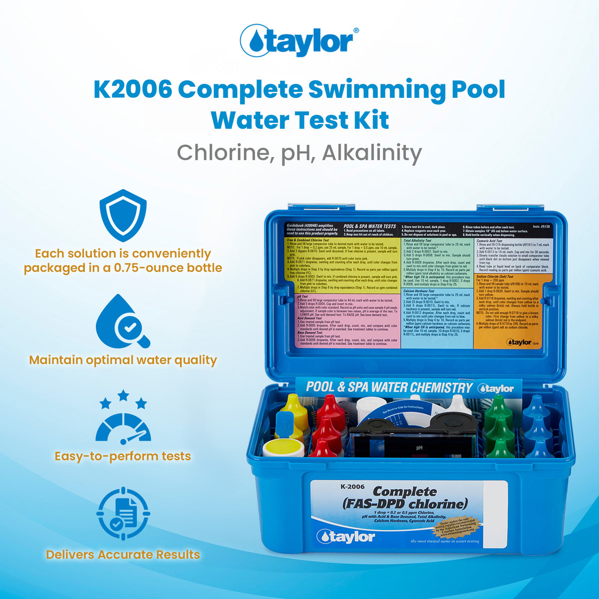 TAYLOR Complete Swimming Pool/Spa Test Kit FAS-DPD K2006 Chlorine (Open Box)