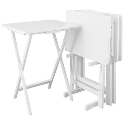 Casual Home Solid Wood Folding Tray Table with Storage Stand, 4 Pc (Open Box) - VMInnovations