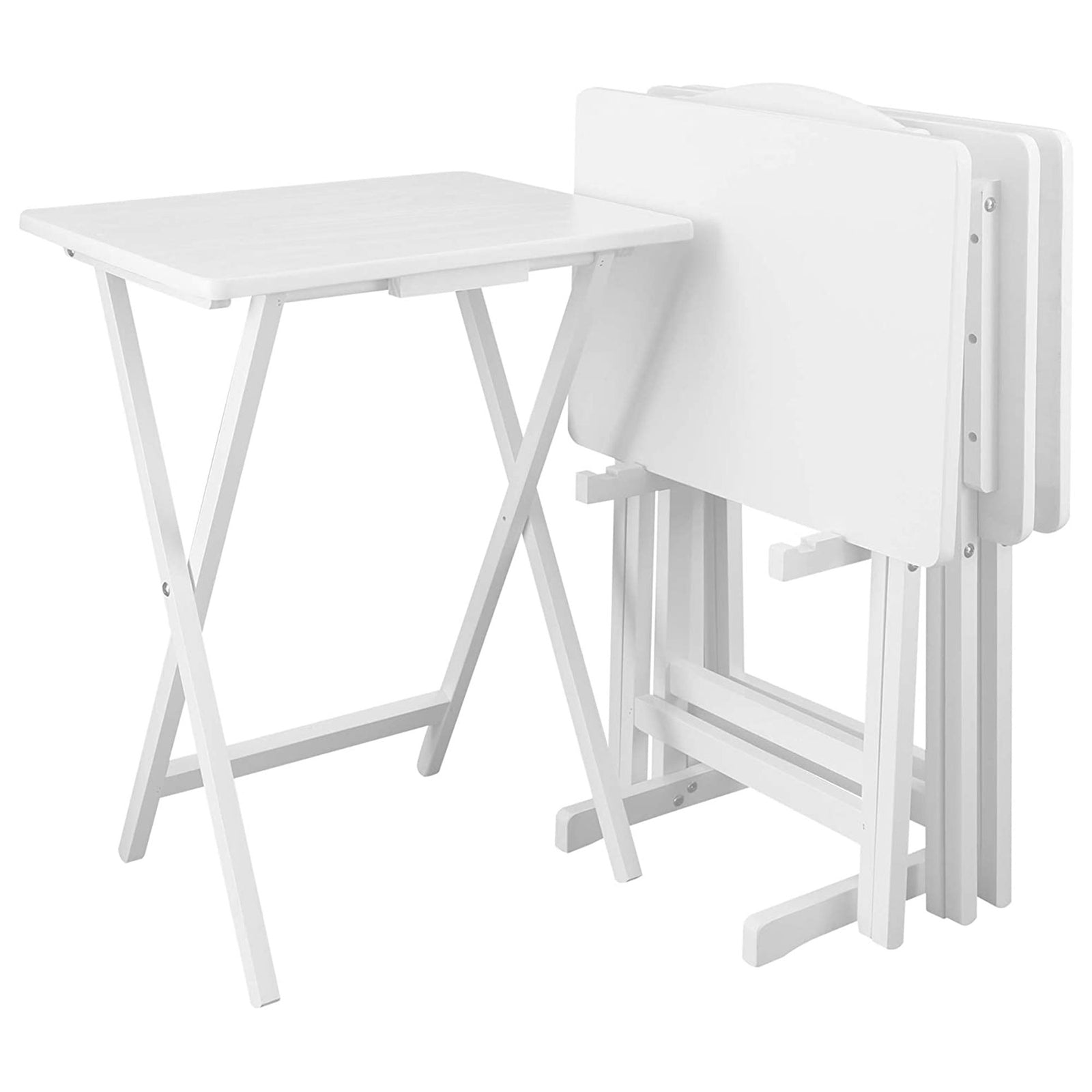 Casual Home Solid Wood Folding Tray Table with Storage Stand, 4 Piece Set (Used) - VMInnovations