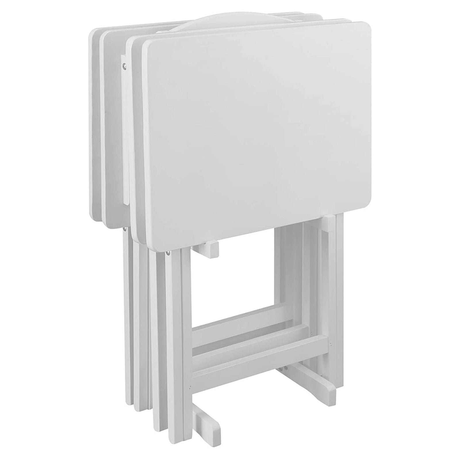 Casual Home Solid Wood Folding Tray Table with Storage Stand, 4 Piece Set (Used) - VMInnovations