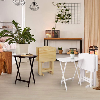 Casual Home Solid Wood Folding Tray Table with Storage Stand, 4 Piece Set (Used) - VMInnovations