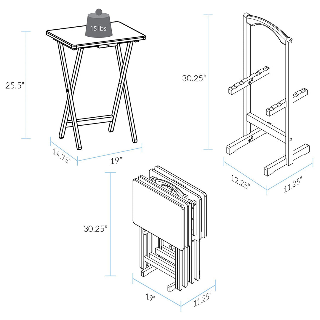 Casual Home Solid Wood Folding Tray Table with Storage Stand, 4 Piece Set (Used)