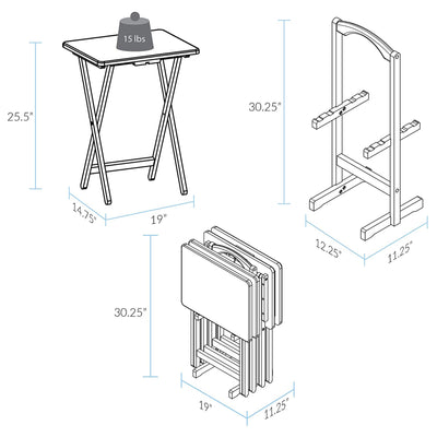 Casual Home Solid Wood Folding Tray Table with Storage Stand, 4 Piece Set (Used) - VMInnovations