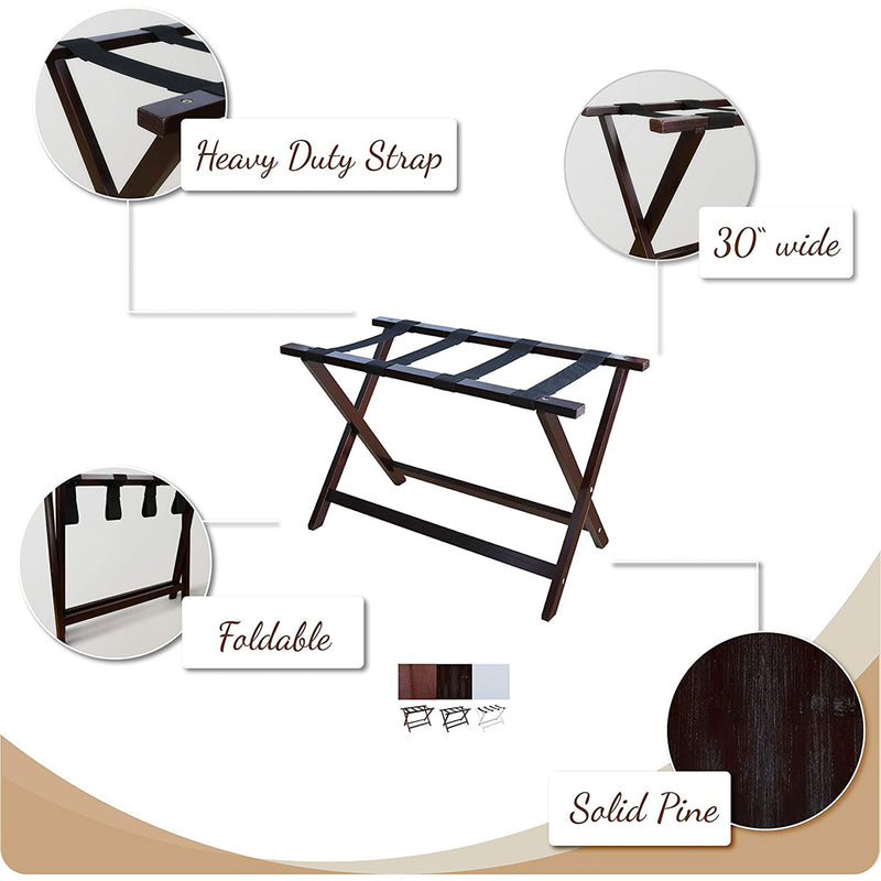 Casual Home 30 Inch Wide Heavy Duty Extra Wide Foldable Luggage Rack, Espresso