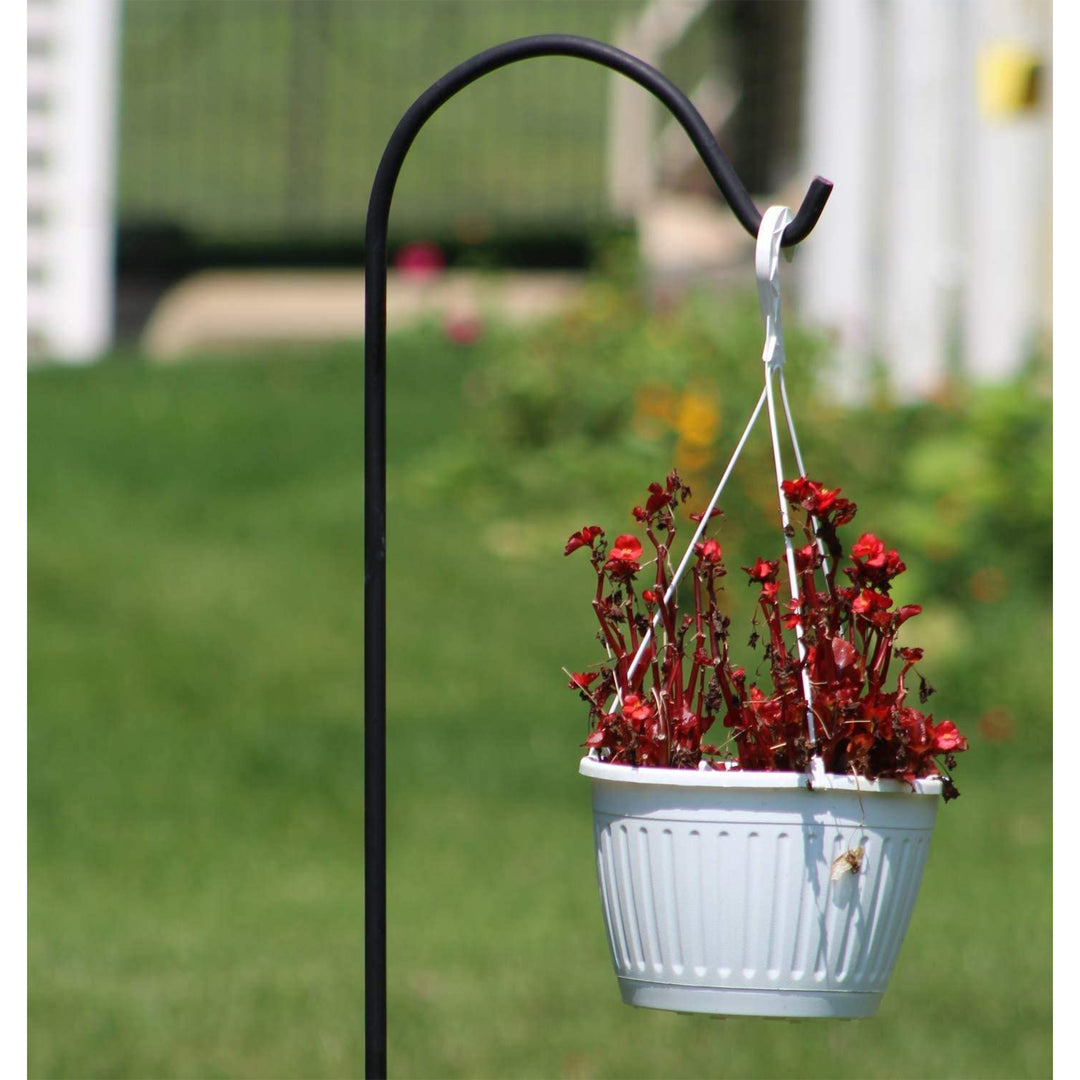 Ashman 92 Inch Shepherd's Hook Premium Metal Garden Plant Hanger, Black (3 Pack)