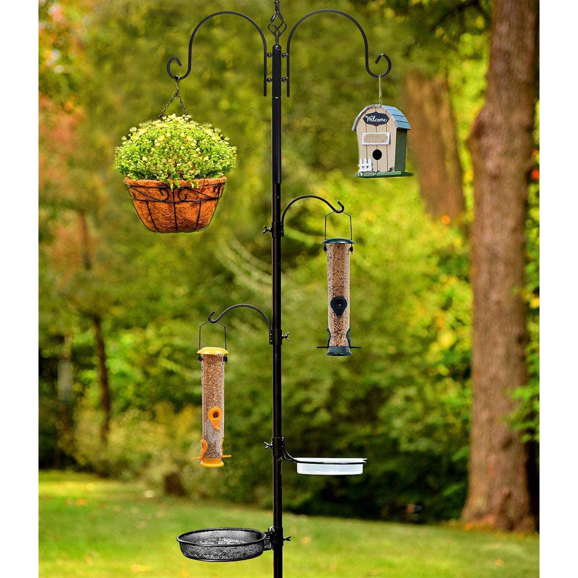Ashman Deluxe Bird Station and Birdbath Kit w/ 2 Feeders, 92" Tall, 2 Sided Hook