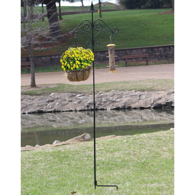 91 Inch Shepard's Hook Floral Design Steel Ground Stake Plant Hanger(For Parts)