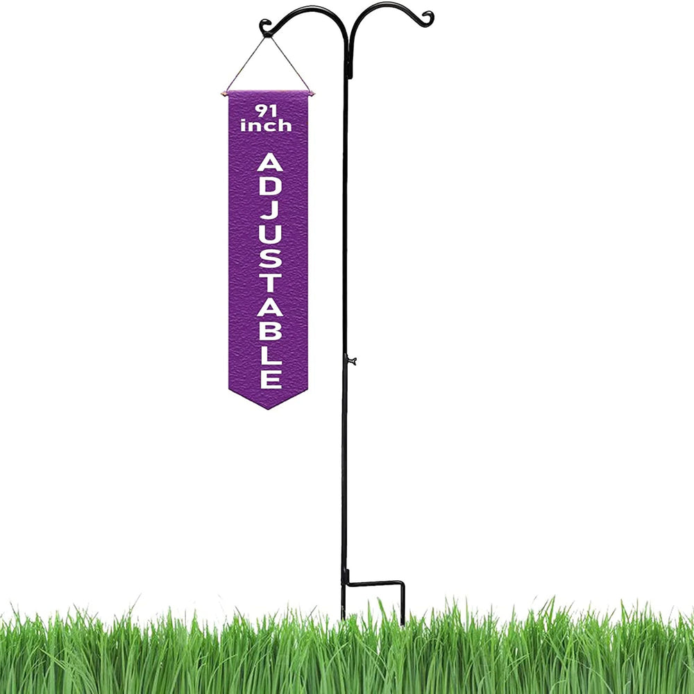 Ashman Adjustable Steel Ground Stake Shepherd's Hook 91 Inch 2 Sided, Black - VMInnovations