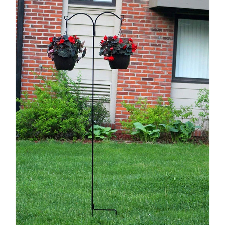 Ashman Adjustable Steel Ground Stake Shepherd's Hook 91 Inch 2 Sided, Black - VMInnovations