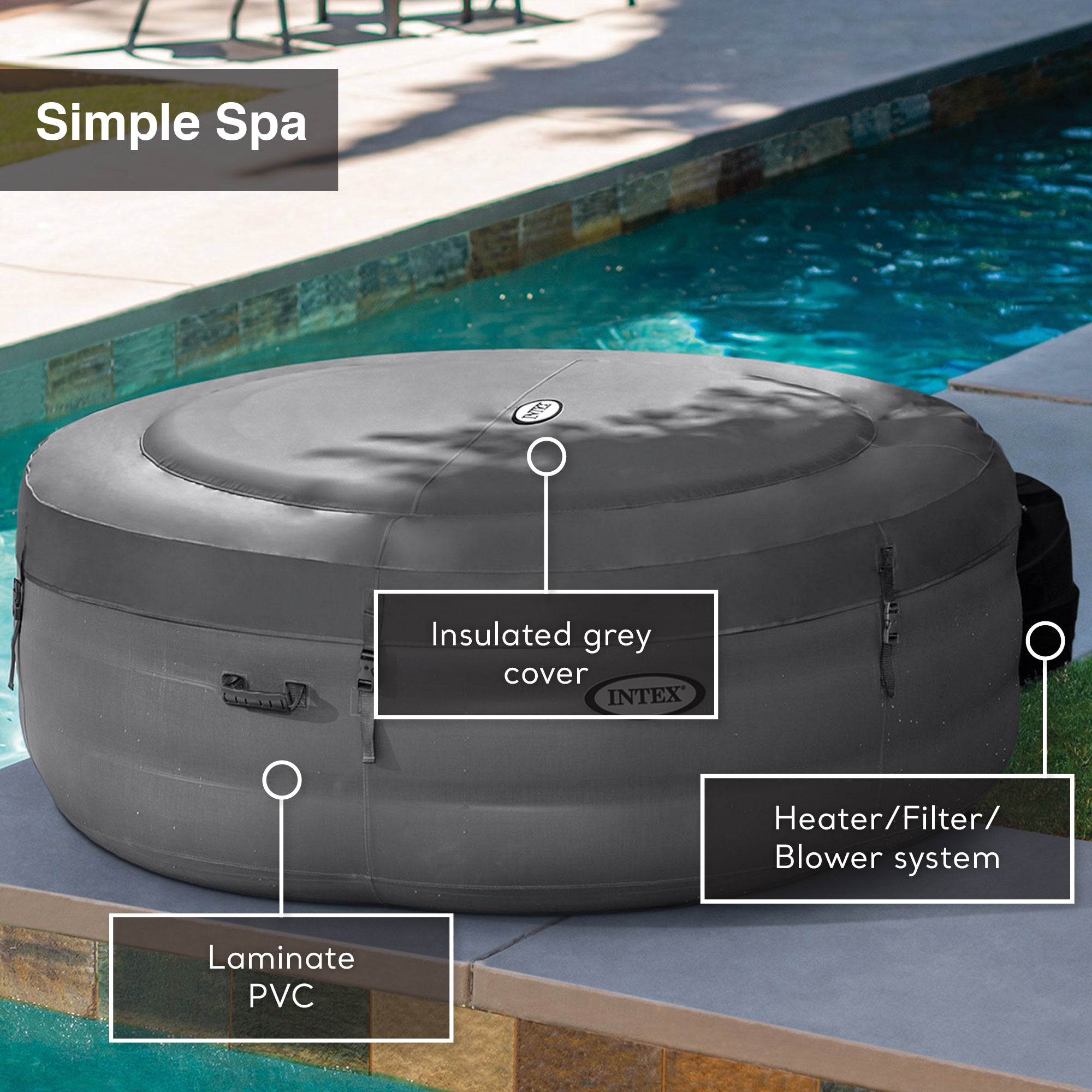 Intex Simple Spa 77in x 26in Inflatable Hot Tub with Filter Pump & Cover (Used) - VMInnovations
