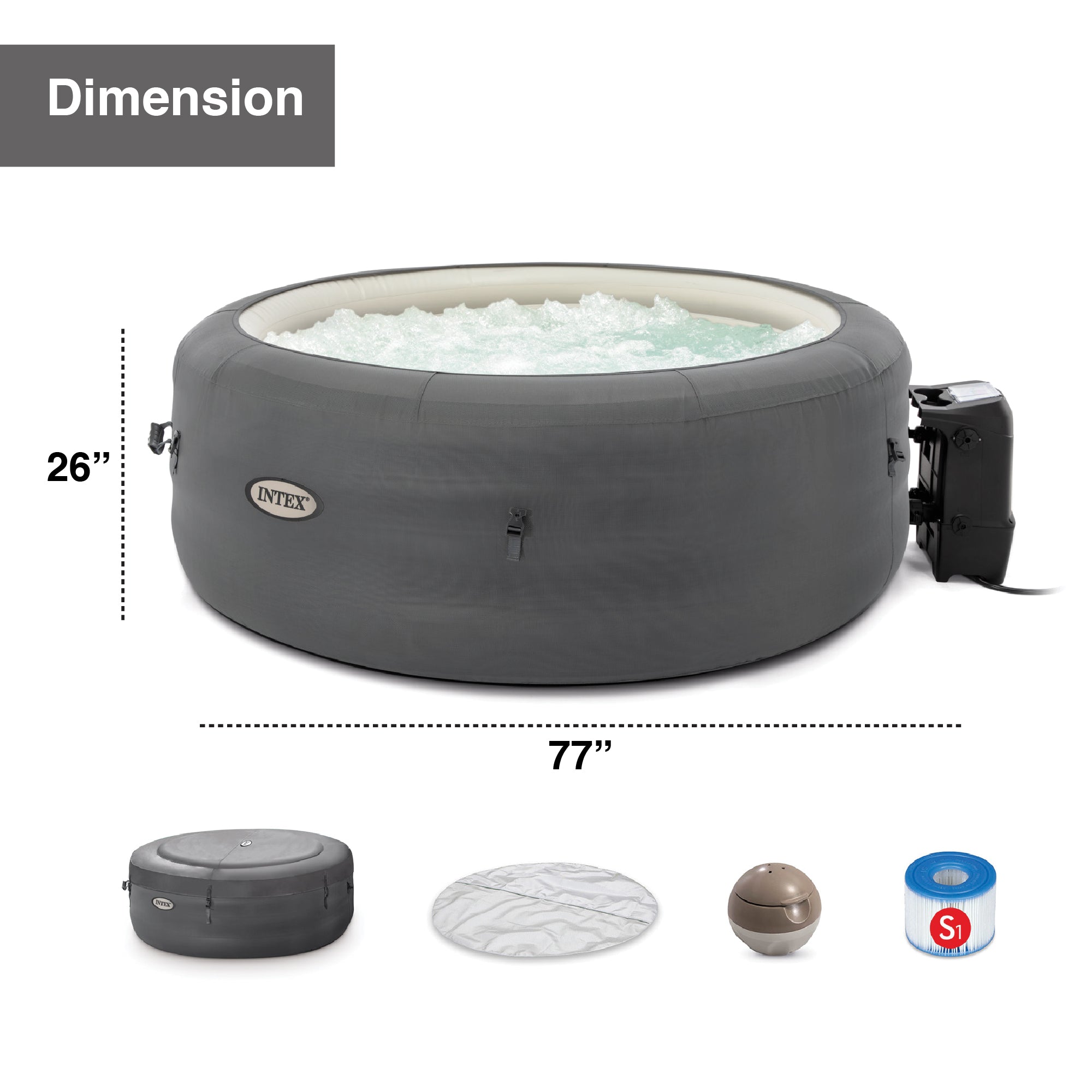 Intex Simple Spa 77in x 26in Inflatable Hot Tub with Pump & Cover (For Parts) - VMInnovations