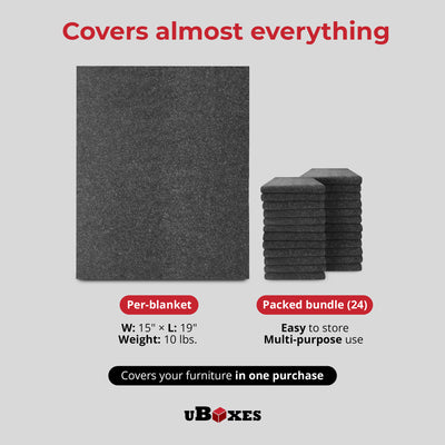 uBoxes 72 x 54 Inch Textile Cotton Fiber Packing Moving Blankets, Gray (24 Pack) - VMInnovations