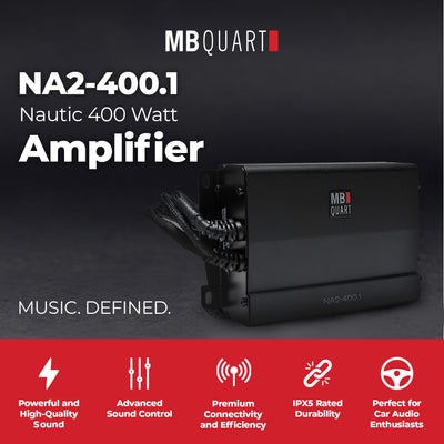 MB Quart Marine Powersports Nautic 1 Channel 400 Watt Class D Amplifier, Black - VMInnovations