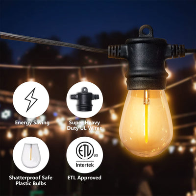 Banord LED 48 Foot 1 Watt String Lights, 16 Shatterproof Bulbs (Open Box)