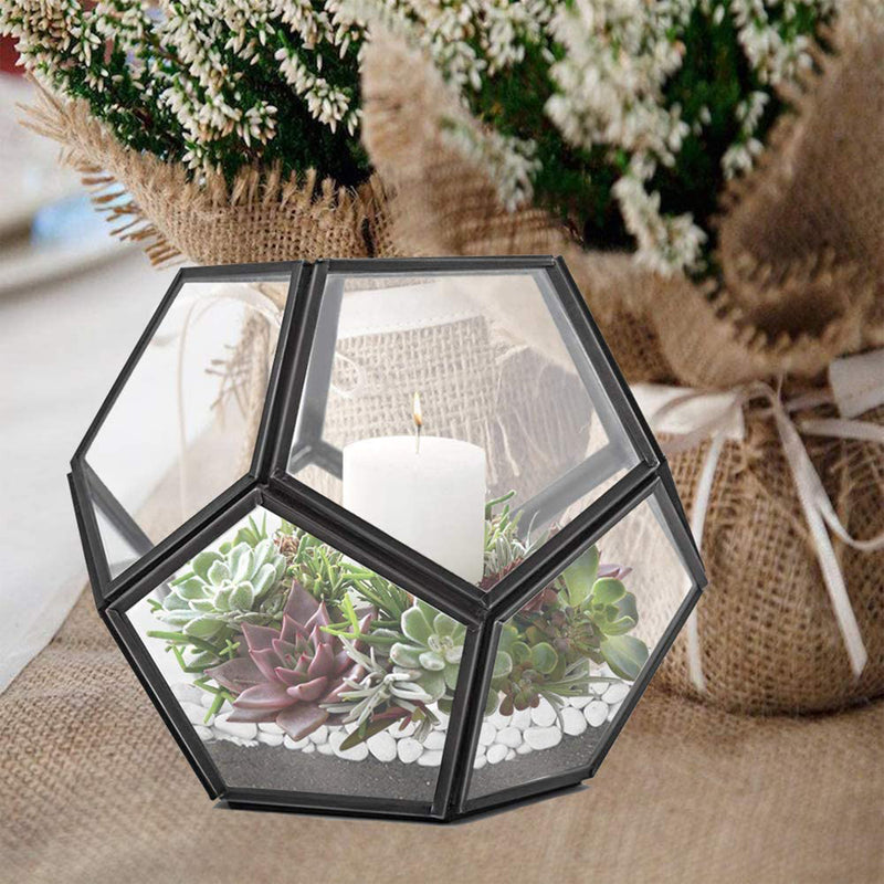 Banord 7.8 Inch Geometric Container with Metallic Frame, Black (2 Pack)