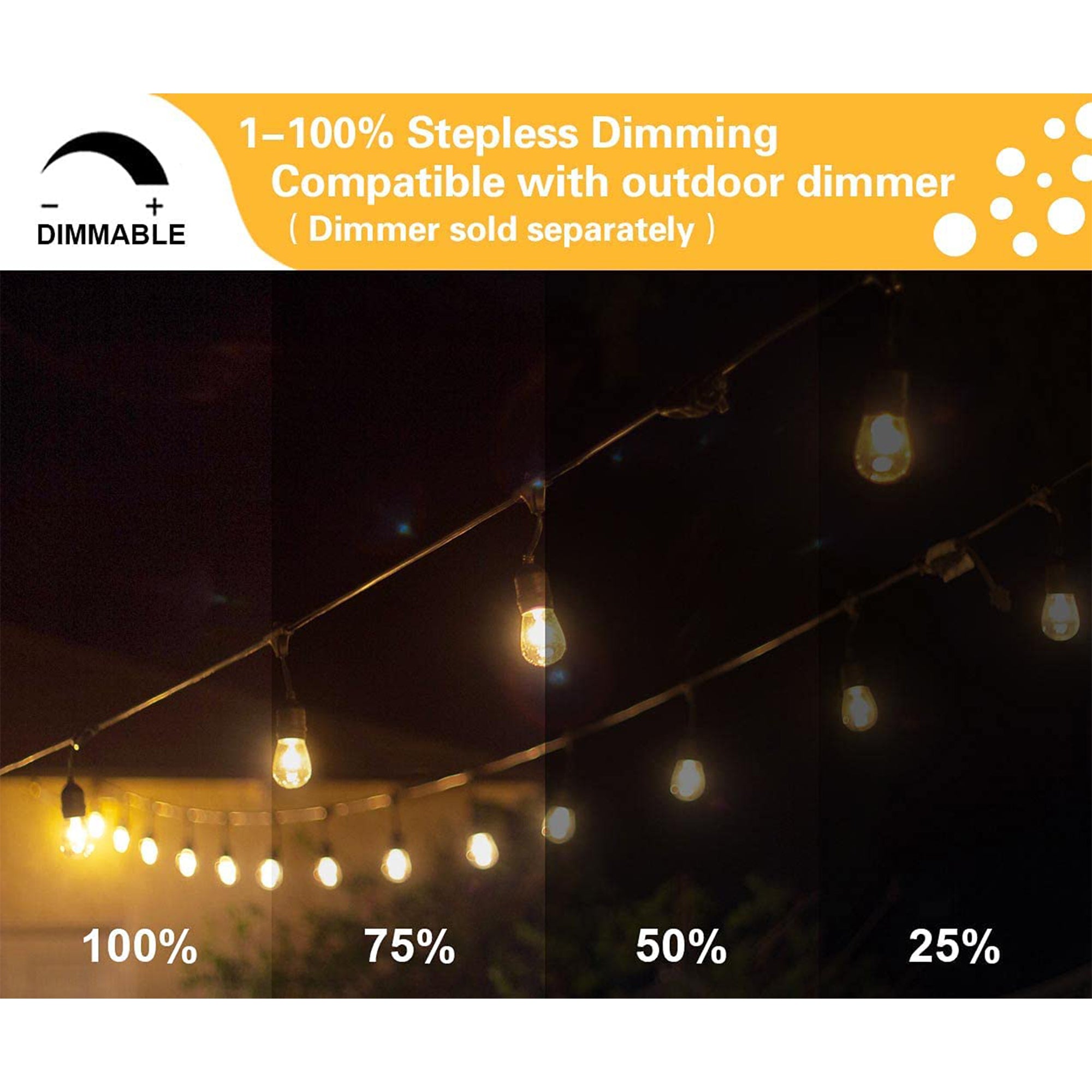 Banord Incandescent 48' Edison String Lights, 18 Dimmable Bulbs (Open Box) - VMInnovations