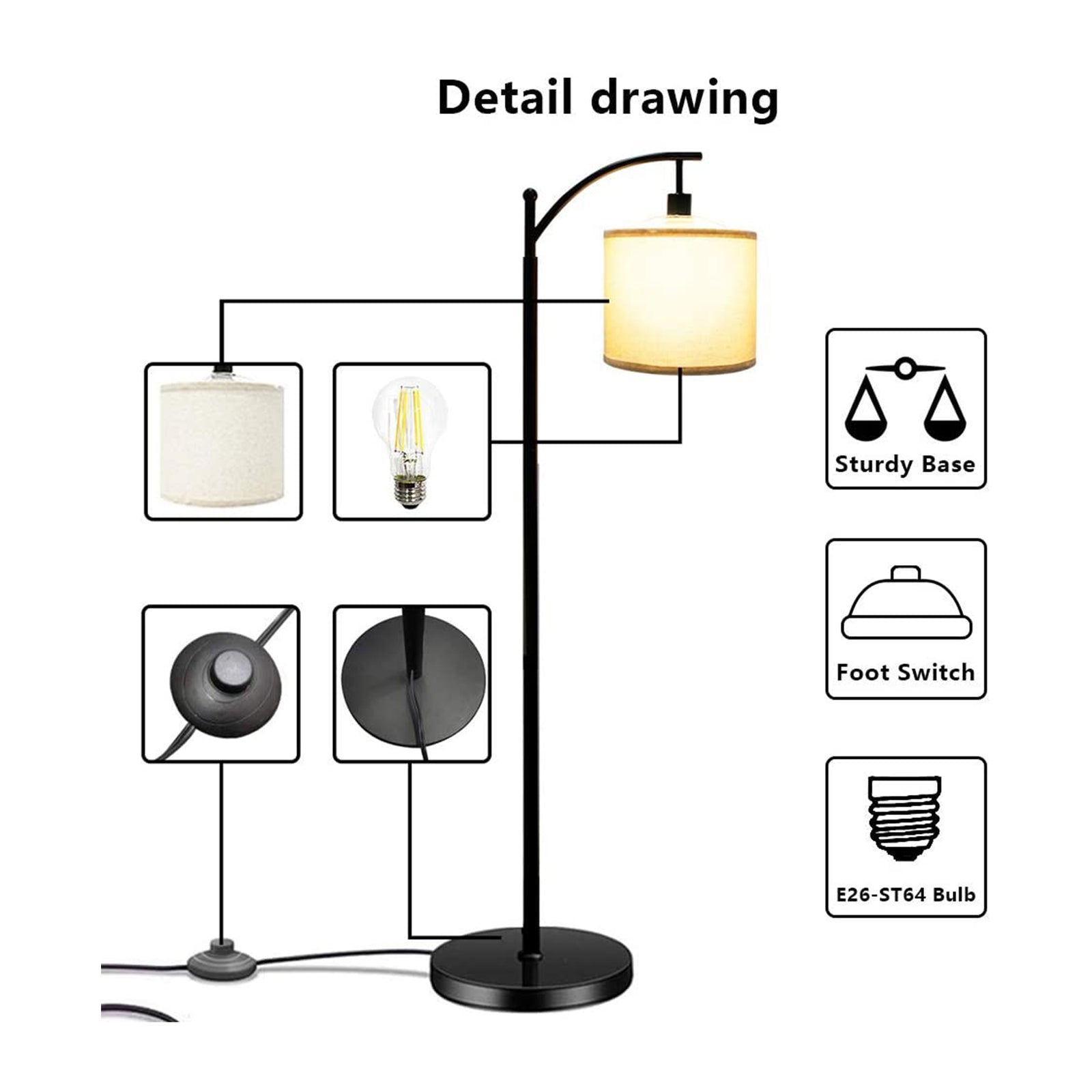 Banord 58.7 Inch LED Standing Floor Lamp w/ 6W 3000K LED Bulb for Any Room(Used) - VMInnovations