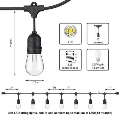 Banord LED 48 Foot 2 Watt String Lights, 17 Shatterproof Bulbs (Open Box)