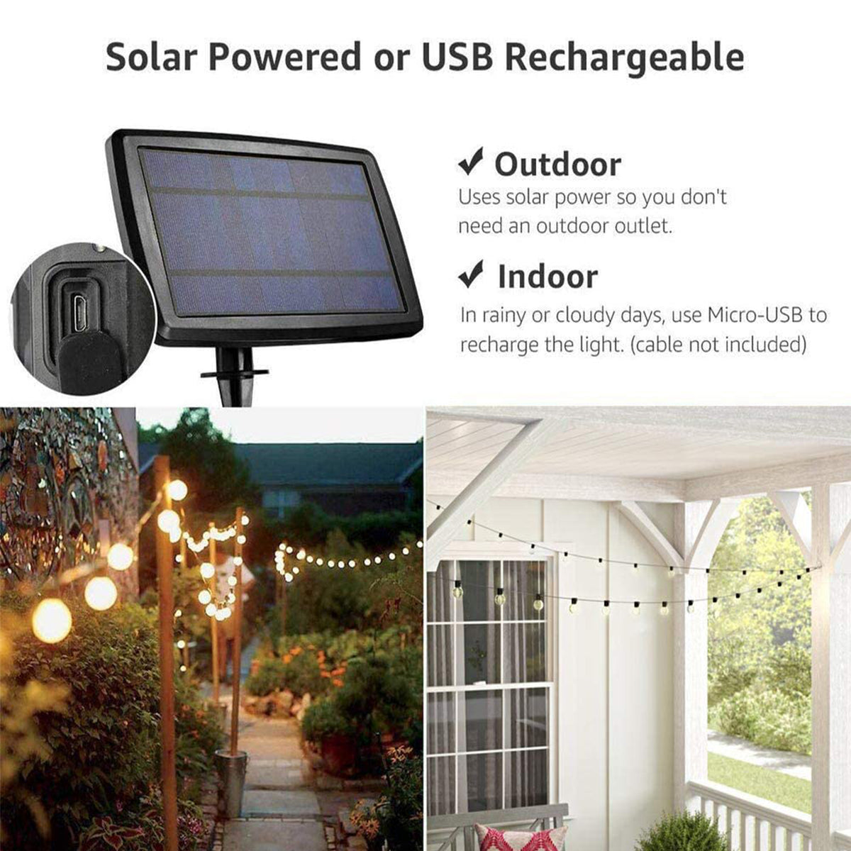 Banord LED 27 Foot Solar String Lights, 13 Shatterproof Bulbs for Outdoor Use