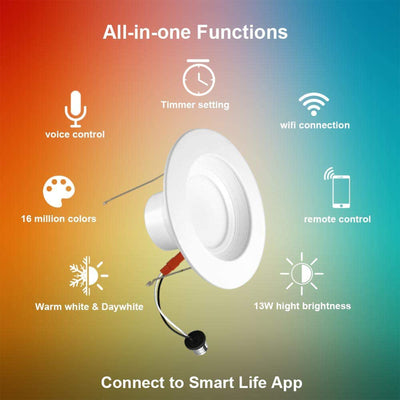 Banord LED RGB Smart Recessed 6 Inch 13 Watt Flush Mount Ceiling Lights, 4 Pack