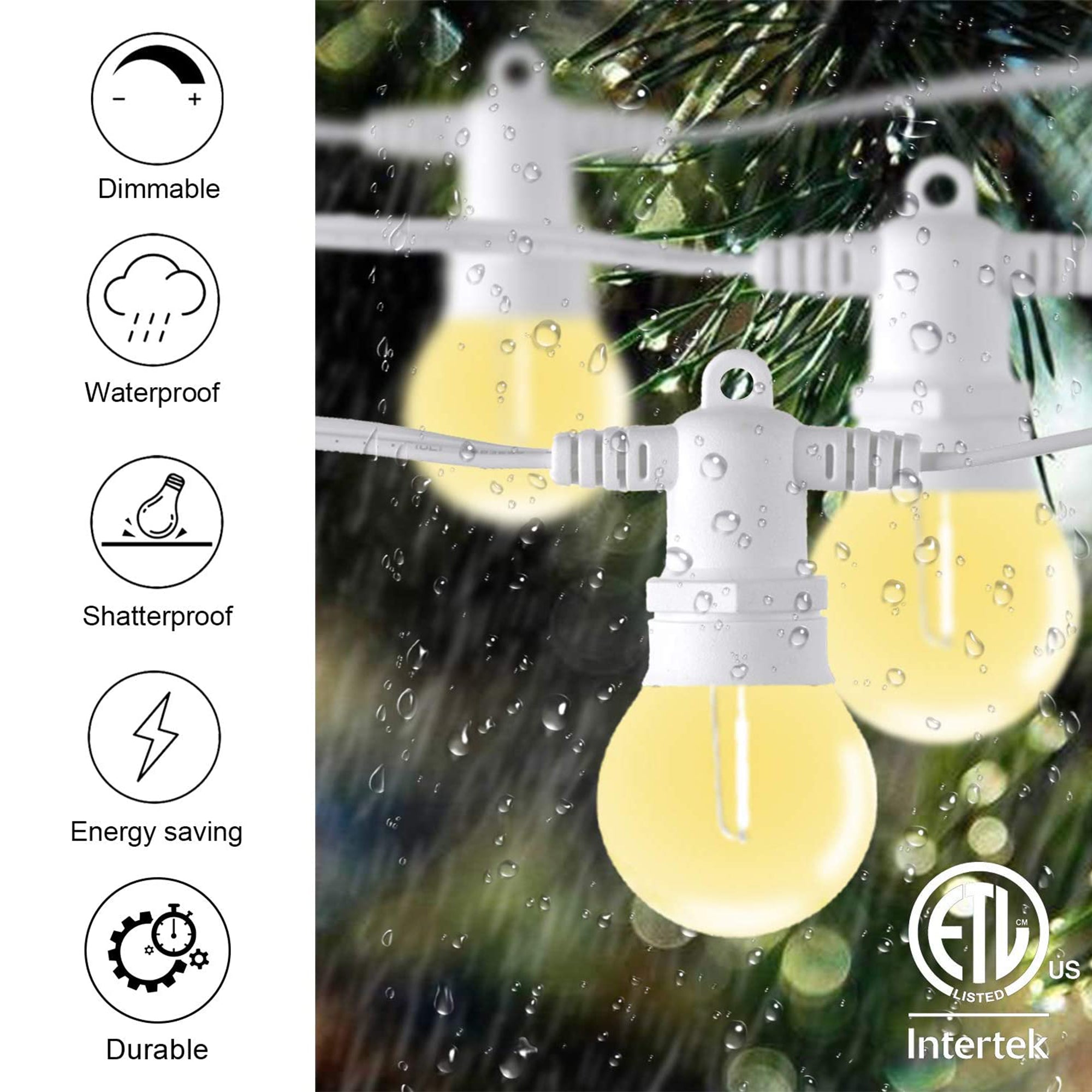 Banord LED 50 Foot String Lights, Edison Style Bulbs for Outdoor Use (Used)
