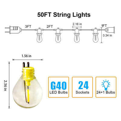 Banord LED 50 Foot String Lights, Edison Style Bulbs for Outdoor Use (Used)