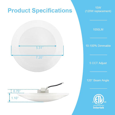 Banord Recessed Lighting, 6in Flush Mount Dimmable Ceiling Light (6) (Open Box)