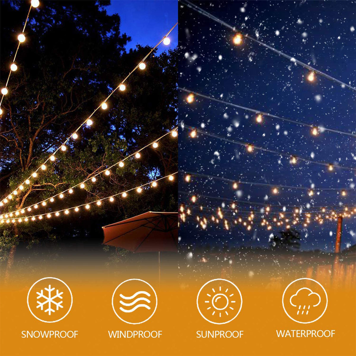 Banord LED 100 Foot String Lights, 50 Shatterproof White Bulbs for Outdoor Use