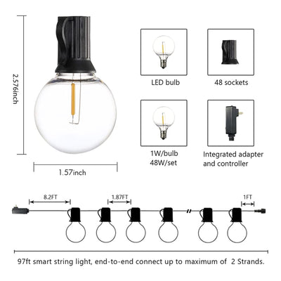 Banord LED 27 Ft 13W Smart String Lights, 13 Shatterproof Outdoor Bulbs (3 Pack)