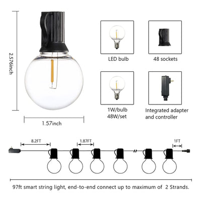Banord LED Smart String Lights, 13 Shatterproof Bulbs for Outdoor Use (Used)