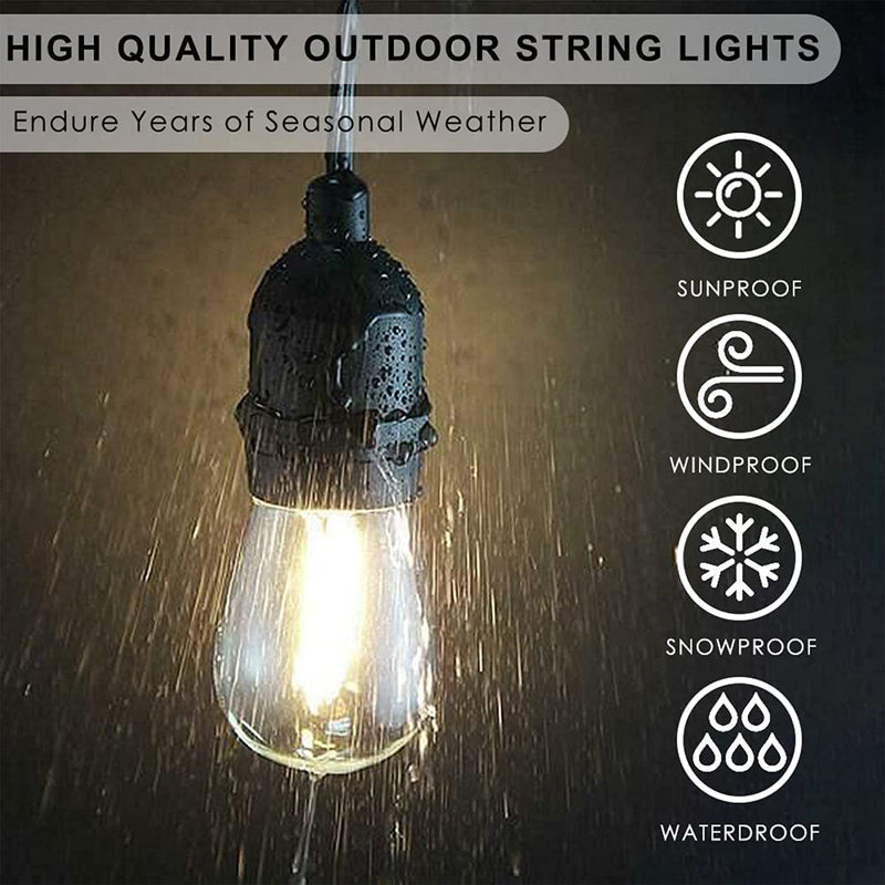 Banord LED 48 Foot String Lights, 16 Warm White Bulbs for Outdoor Use (2 Pack)