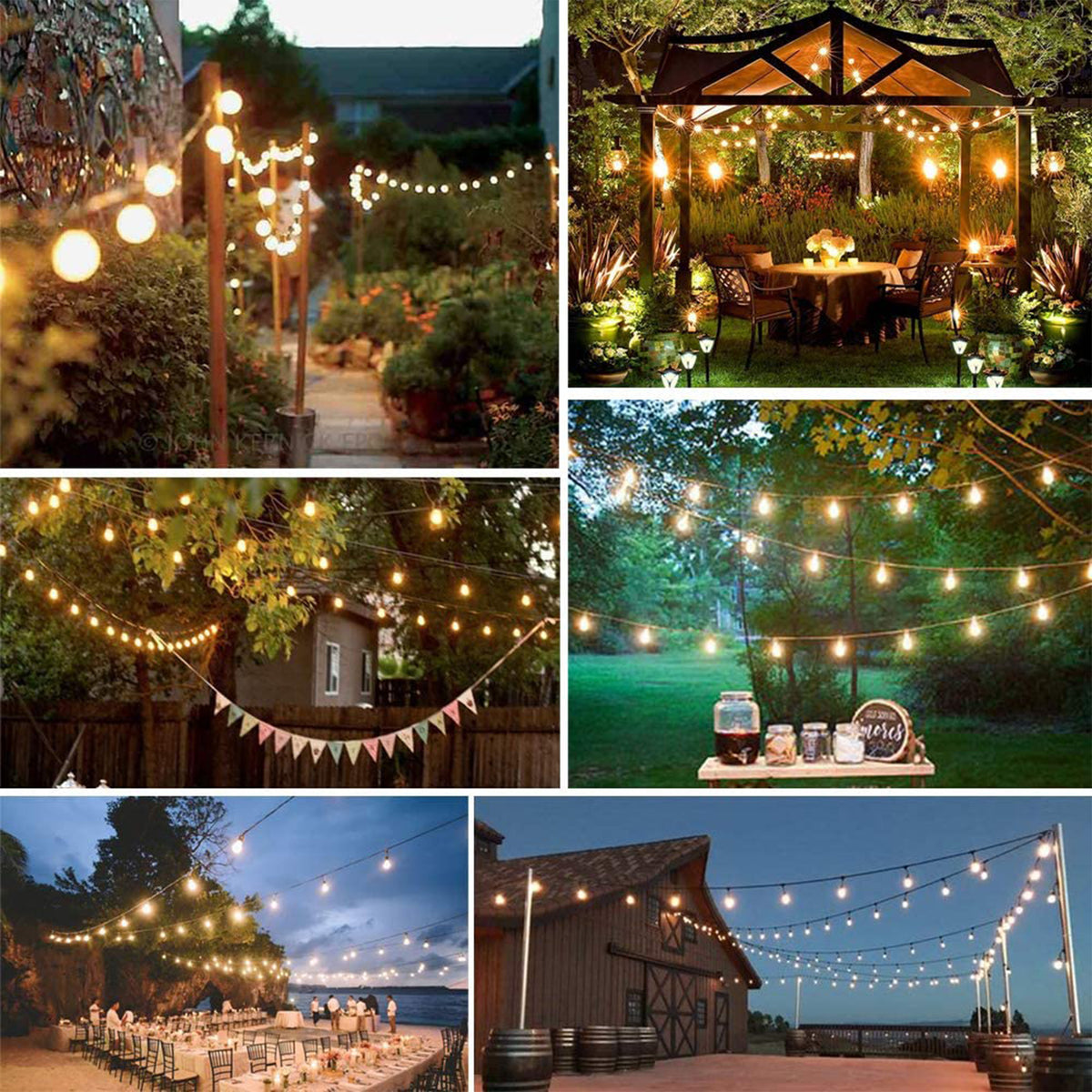 Banord LED 48 Foot String Lights, 16 Warm White Bulbs for Outdoor Use (2 Pack)