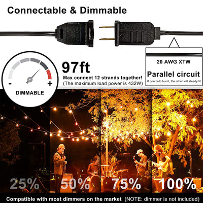 Banord 97 Foot Diamond String Lights, 48 Shatterproof Bulbs for Outdoors, 2 Pack