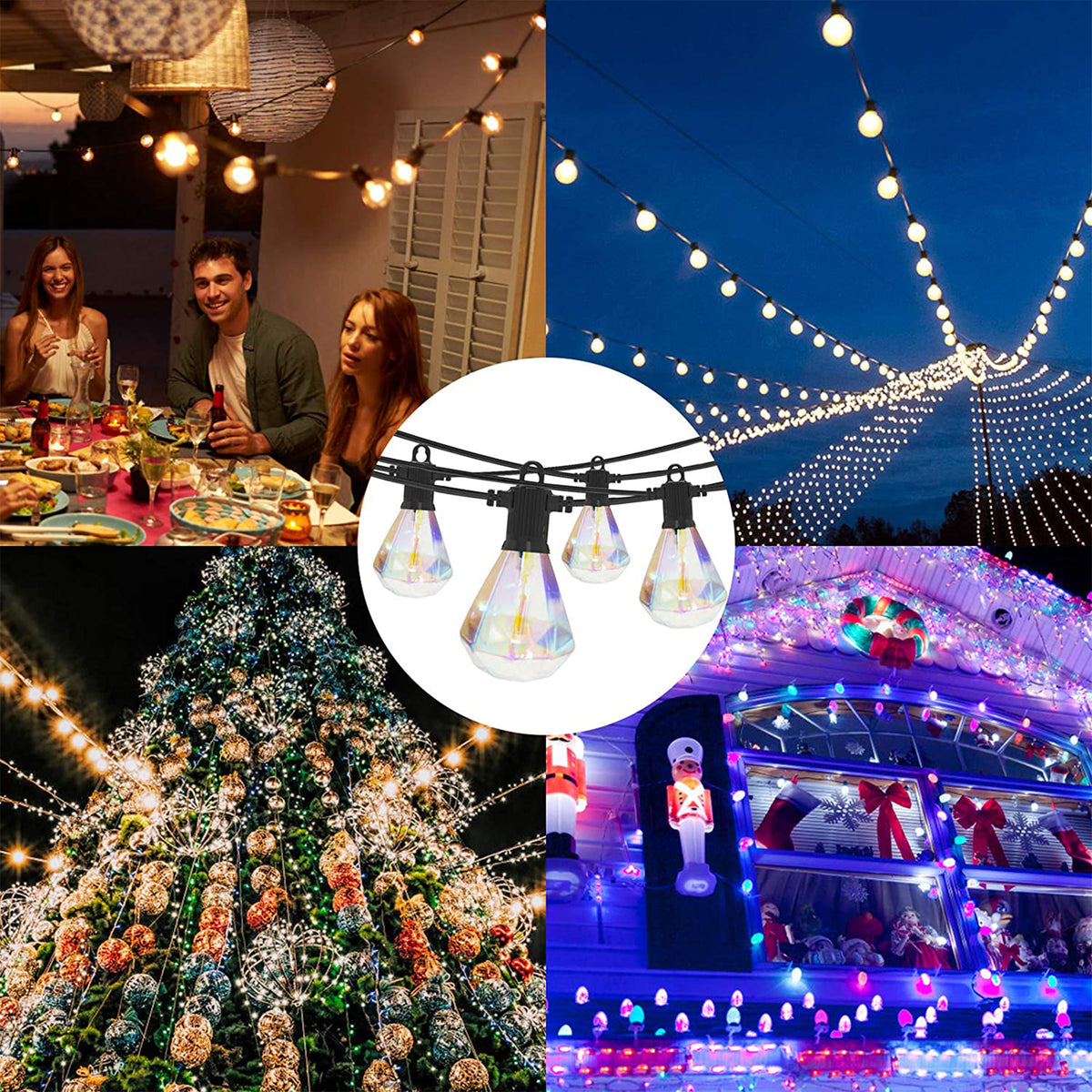 Banord 97 Foot Diamond String Lights, 48 Shatterproof Bulbs for Outdoors, 2 Pack