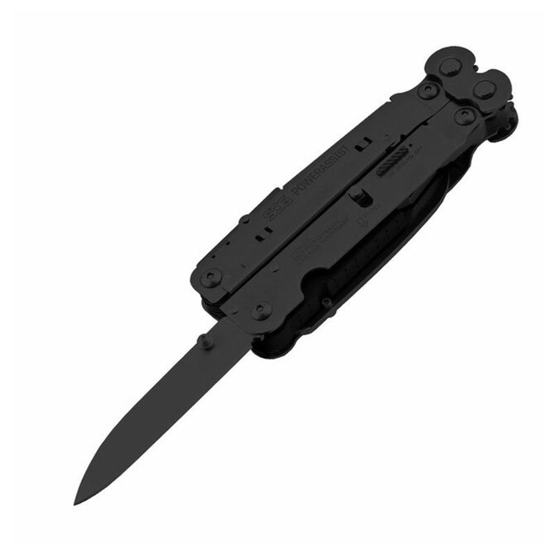 SOG Power Assist Stainless Steel Folding Knife 16 Attachment Multi Tool, Black