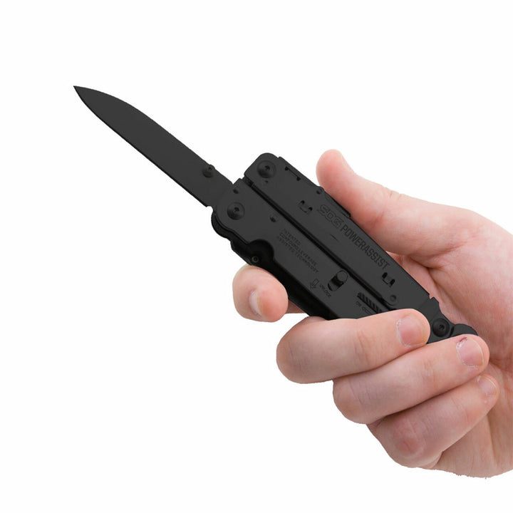 SOG Power Assist Stainless Steel Folding Knife 16 Attachment Multi Tool, Black