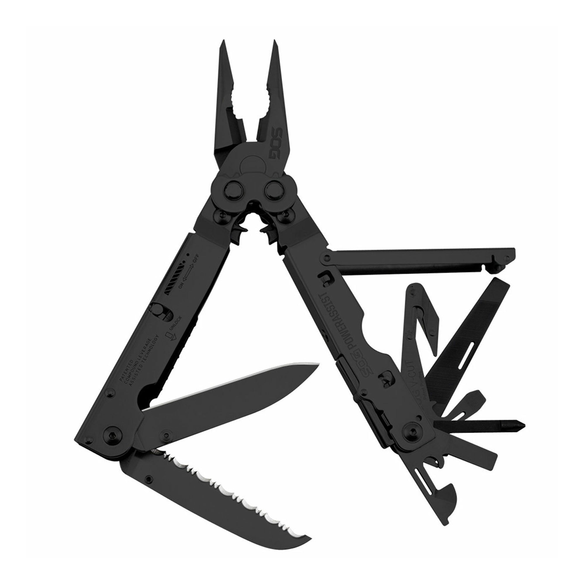 SOG Power Assist Stainless Steel Folding Knife 16 Attachment Multi Tool, Black - VMInnovations
