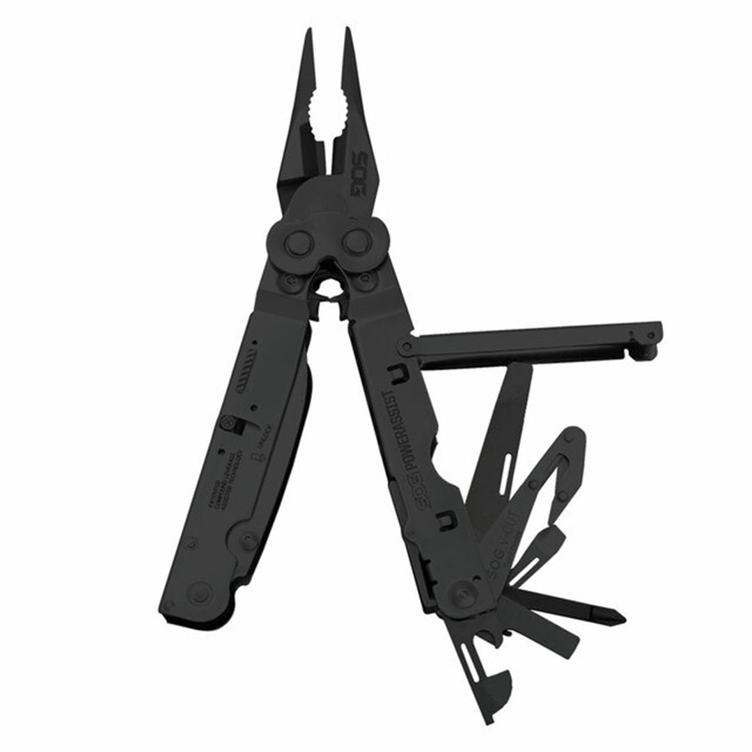 SOG Power Assist Stainless Steel Folding Knife 16 Attachment Multi Tool, Black