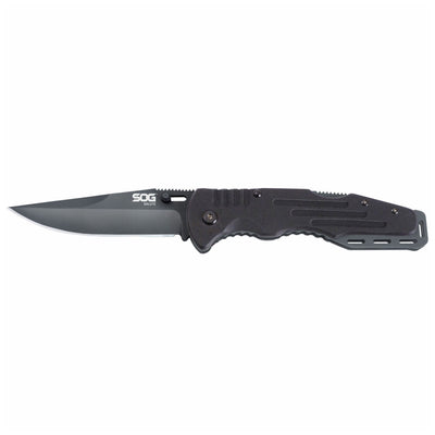 SOG Salute 3.63 Inch Folding Flipper Pocket Tactical Knife w/ Thumb Stud, Black - VMInnovations