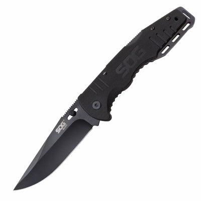 SOG Salute 3.63 Inch Folding Flipper Pocket Tactical Knife w/ Thumb Stud, Black - VMInnovations