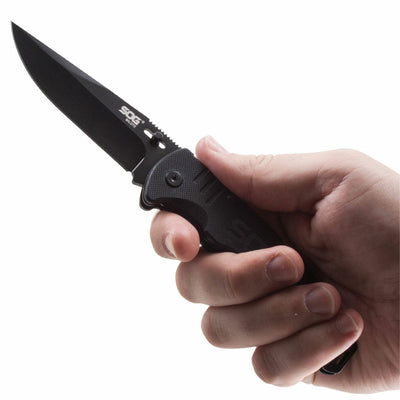 SOG Salute 3.63 Inch Folding Flipper Pocket Tactical Knife w/ Thumb Stud, Black - VMInnovations
