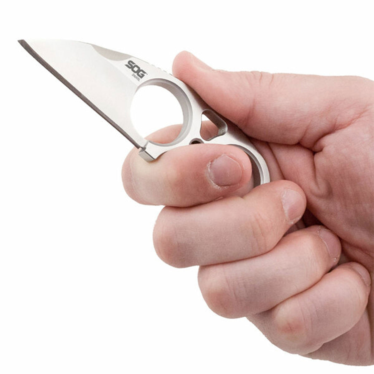 SOG Snarl 2.3 In Stainless Steel Sheepsfoot Fixed Blade Knife w/ Gripping Holes - VMInnovations