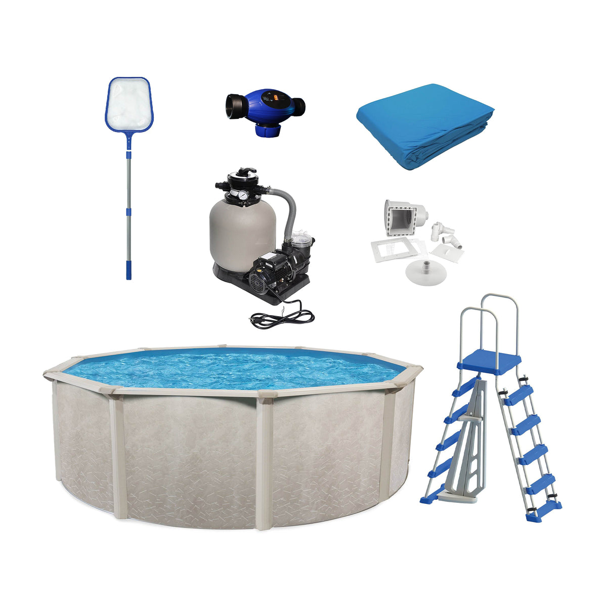 Aquarian Phoenix Series 24 Ft x 52 In Pool Kit w/ Main Access Ultra Blu System