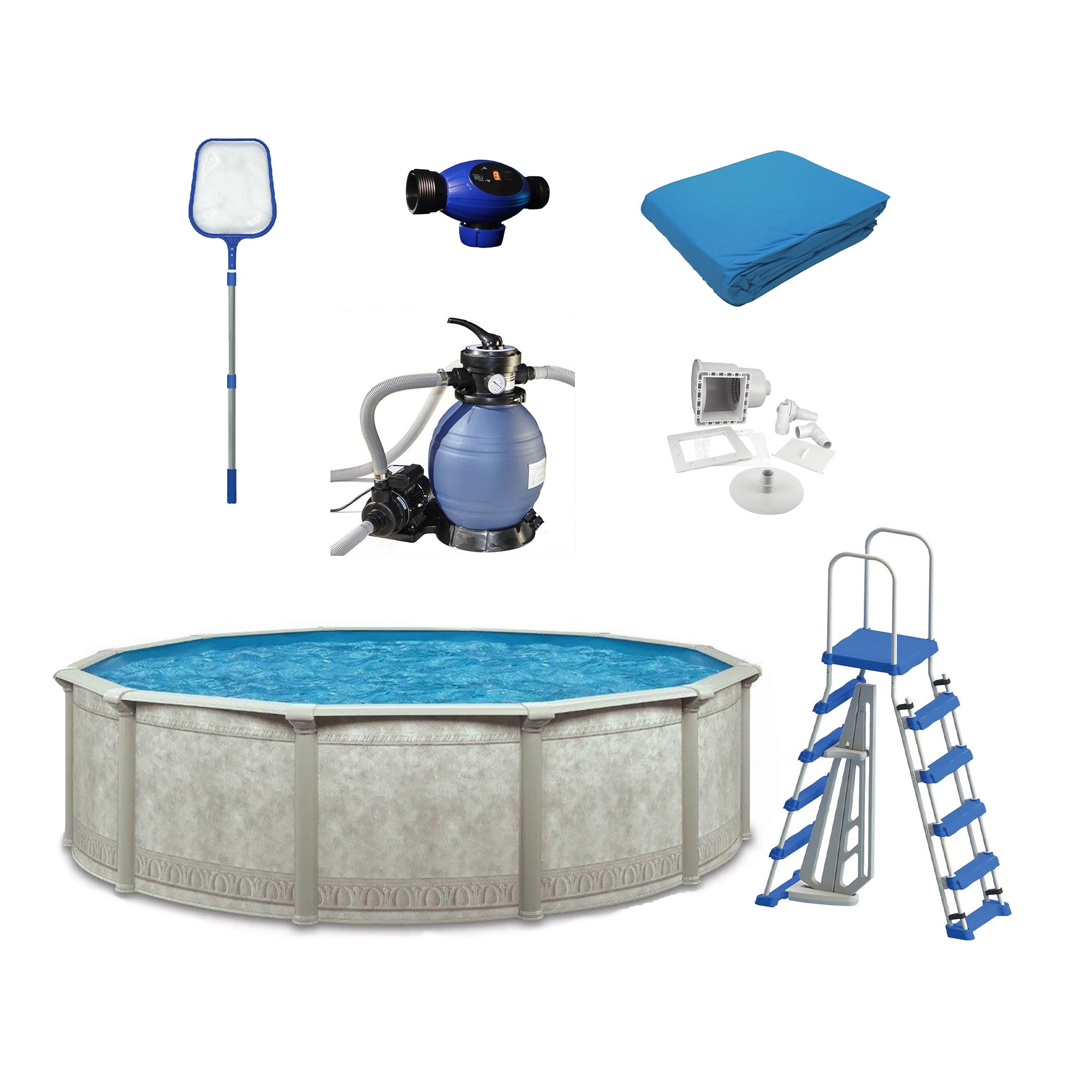 Aquarian Venetian Series 18 Ft x 52 In Pool Kit w/ Main Access Ultra Blu System - VMInnovations