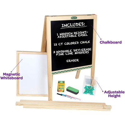 Crayola Kids Mini Dual Sided Wooden Art Easel w/ Chalkboard & Dry Erase Supplies - VMInnovations