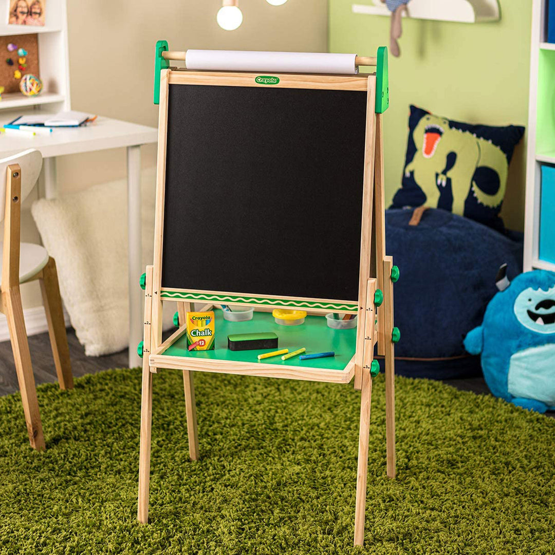 Crayola Kids Dual Sided Wooden Art Easel with Chalkboard and Dry Erase Supplies