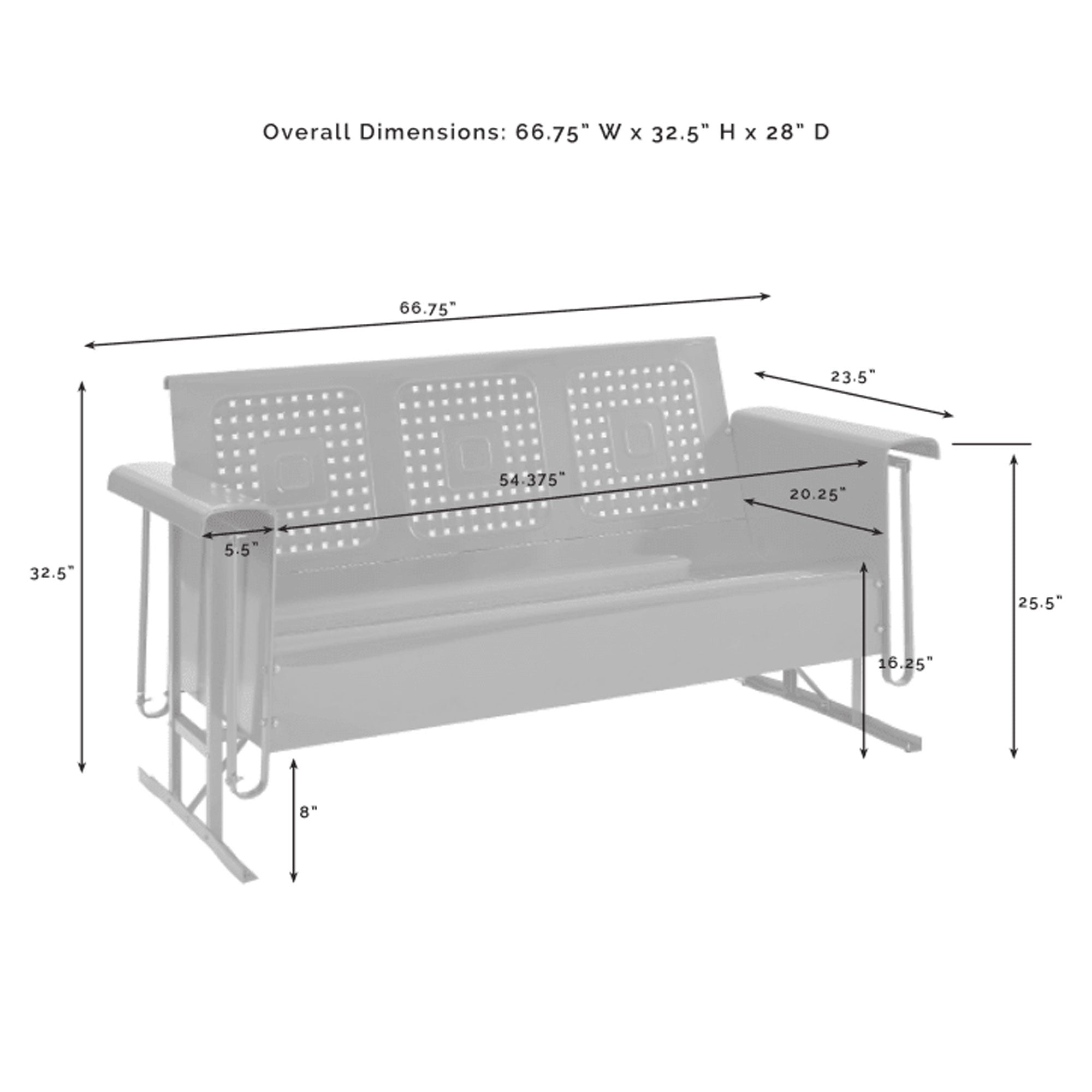 Crosley Bates Sofa Glider Steel Basket Weave Design Rocking Lounger, White Gloss
